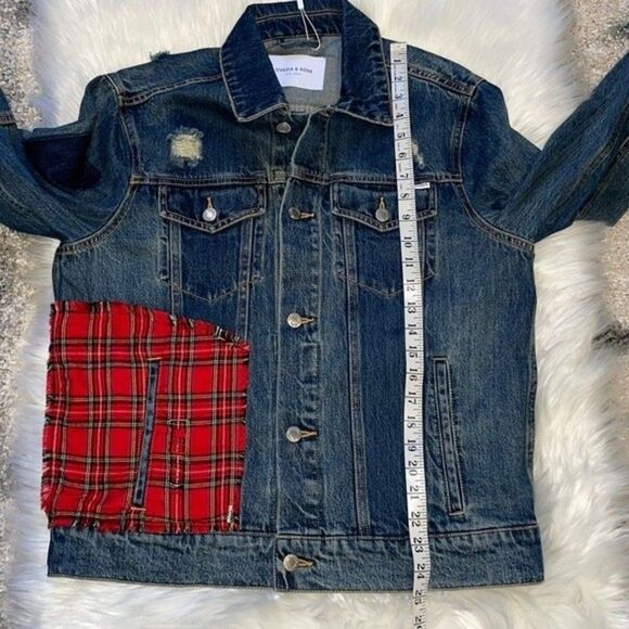 Ovadia & Sons Mens Size Small Plaid Patch Denim Jacket - Picture 9 of 12